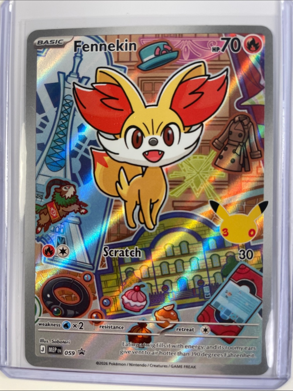 Pokemon Fennekin Holo Trading Card β Yellow, Red, White